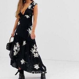 Free People She's a Waterfall Black Floral Maxi Dress